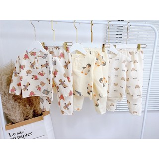 Bộ đồ pijama dài tay cho bé trai, gái chất đũi xốp mềm từ 8-20kg
