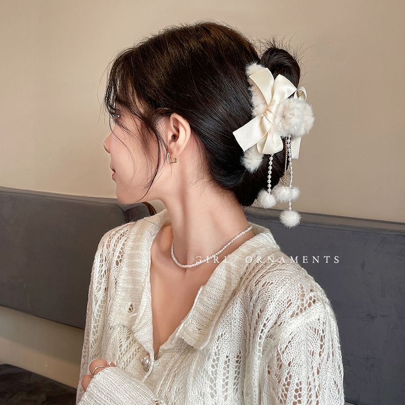 Bán Chạy#Kẹp Tóc Đính Lông Nhung Thời Trang Thu Đông Hàn Quốc