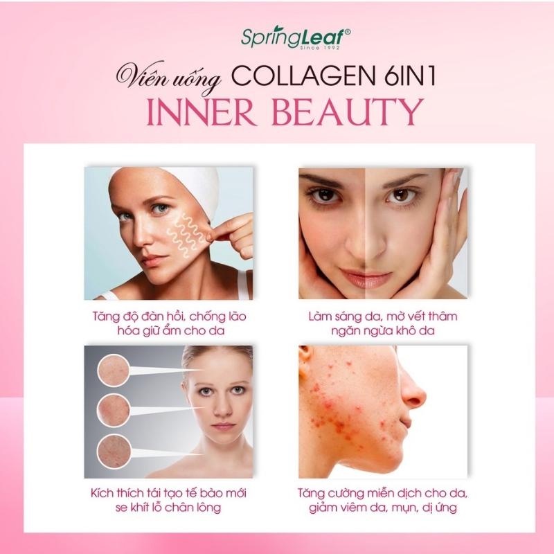 Viên collagen Spring Leaf Inner Beauty collagen 6-in-1 Advanced chính hãng Úc 90v / 180v chống lão hóa đẹp da | BigBuy360 - bigbuy360.vn