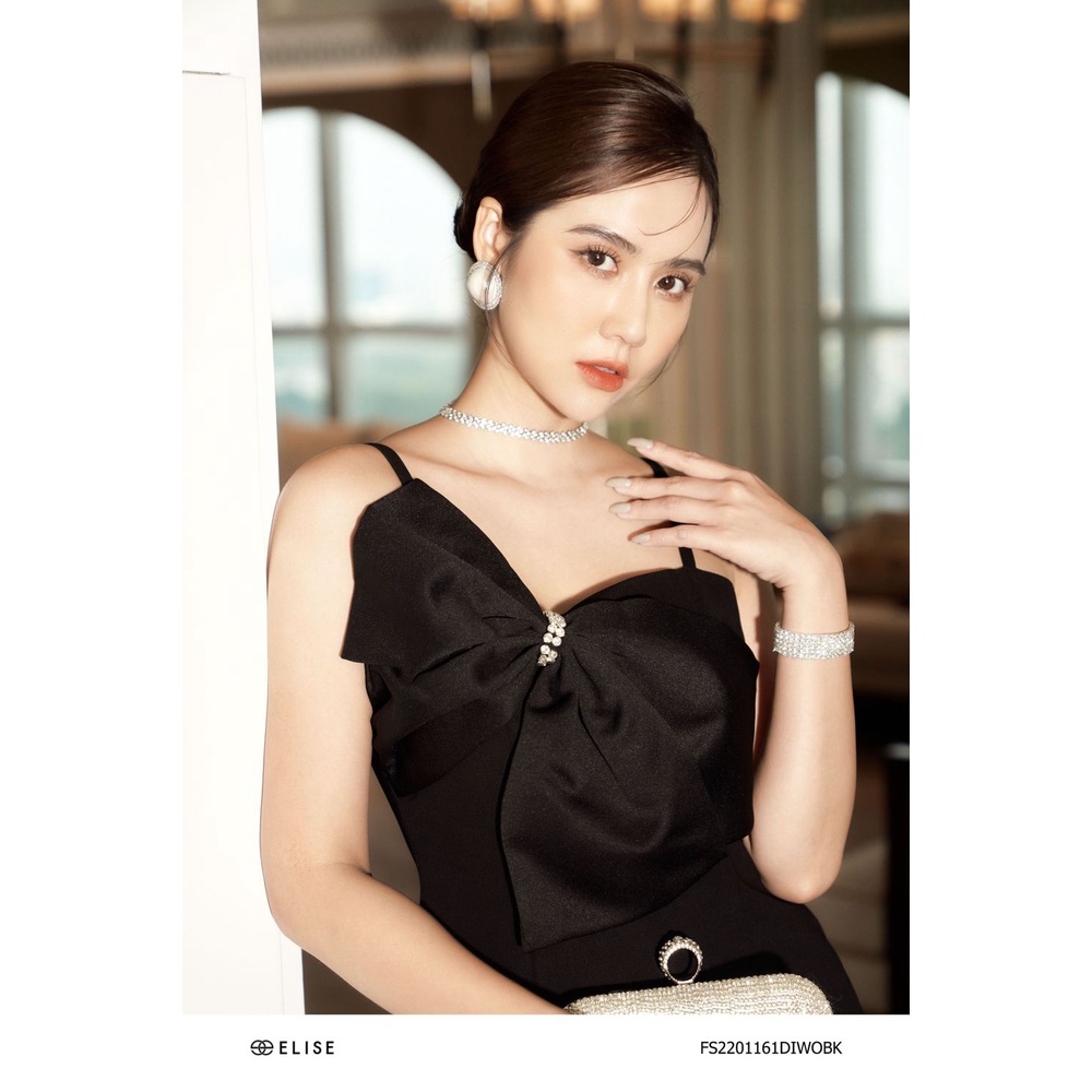 Đầm đen 2D nơ vai thiết kế Elise FS2201161DIWOBK