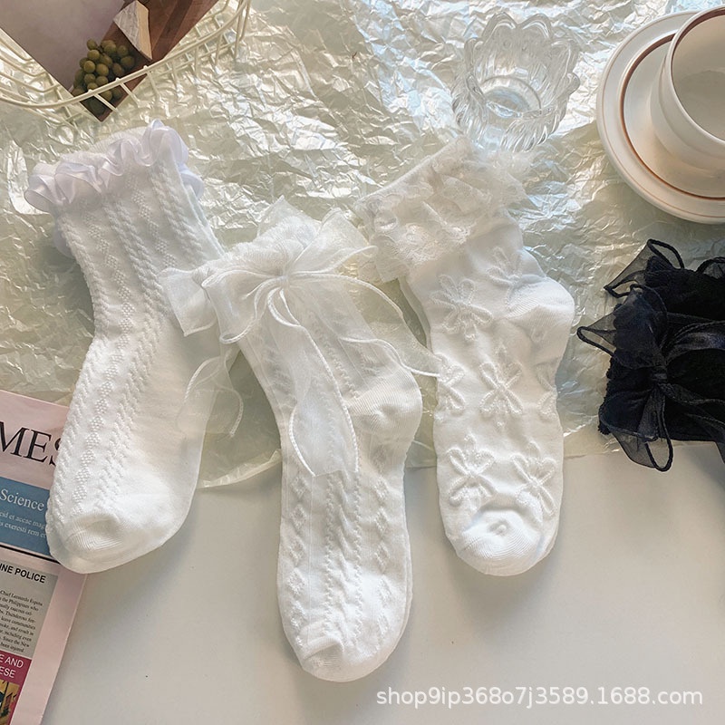 Vớ Ren Trắng Phong Cách Nhật Bản Dễ Thương Cho Nữ