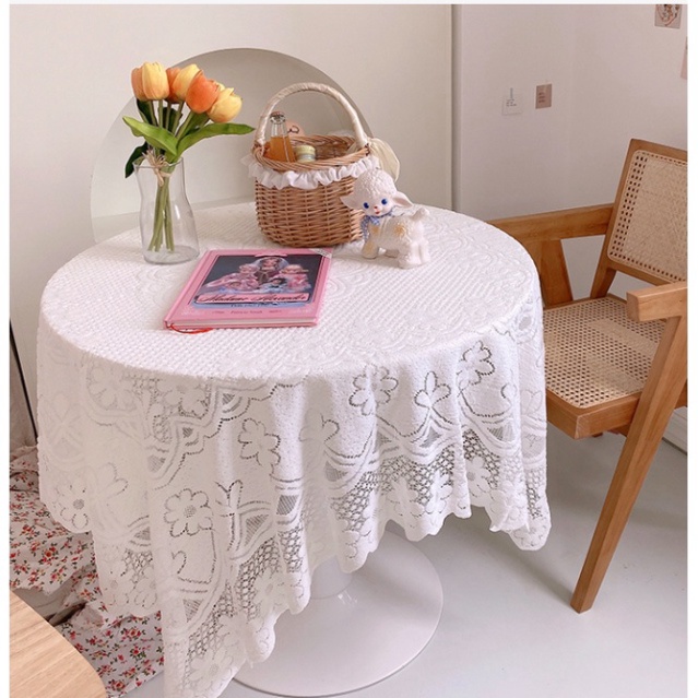 Khăn Ren Trải Bàn, Tủ, Tab Đầu Giường Màu Trắng Họa Tiết Vintage Trang Trí decor chụp ảnh
