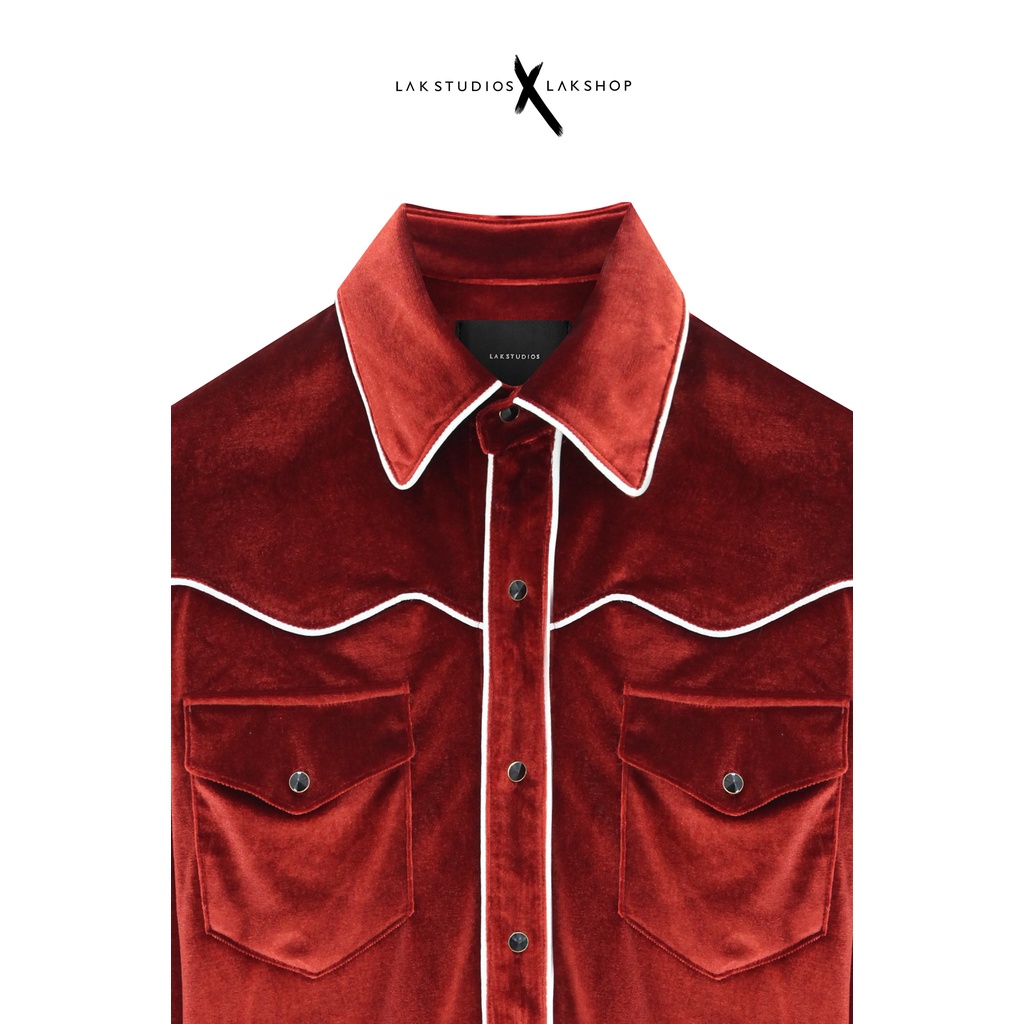 Áo sơmi nhung đỏ Lak Studios Black Velvet Western Shirt