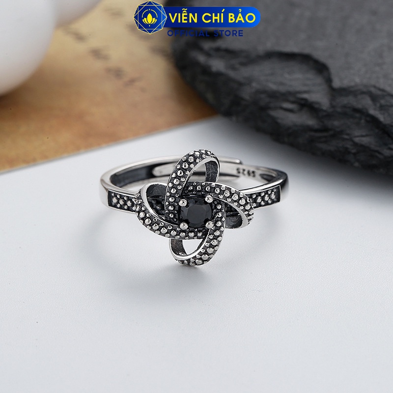 Nhẫn Twist đá đen chất liệu bạc Thái 925 thời trang phụ kiện trang sức Viễn Chí Bảo N000468