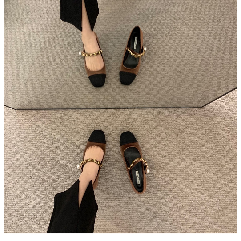 Giày Mary Jane Gót Vừa Phối Nhung Thời Trang Xuân Thu 2022 Mới Cho Nữ