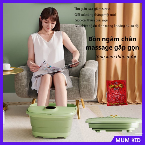 Chậu ngâm chân, máy massage chân,bồn ngâm chân massage gấp gọn cao cấp tặng kèm thảo dược ngâm chân, BH 2 năm