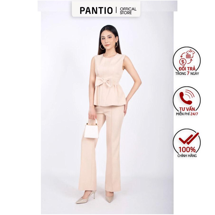 BAK32589 - Áo kiểu công sở vải thô dáng peplum thân ngực máy mí đính nơ 3D trang trí - PANTIO