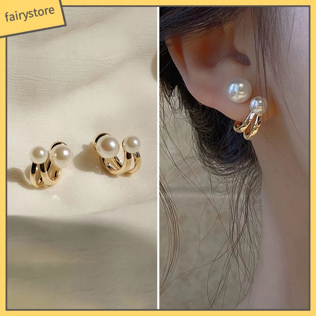 1 Đôi Khuyên Tai Ngọc Trai Giả Hai Lớp Thời Trang Cho Nữ