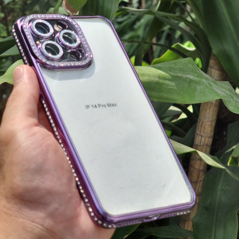 Ốp lưng Meruyi viền màu đính đá camera gắn nhũ cho iPhone 14 Pro Max, 14 Pro, 14 Plus, 13 Pro max bảo vệ camera siêu nổi