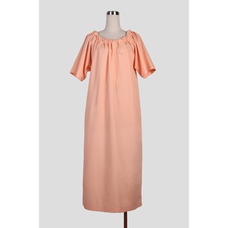 Đầm Suông Cotton Cổ Áo Rút Dây Cách Điệu E.studio Phong Cách Hàn Quốc (*Màu Cam Sữa)