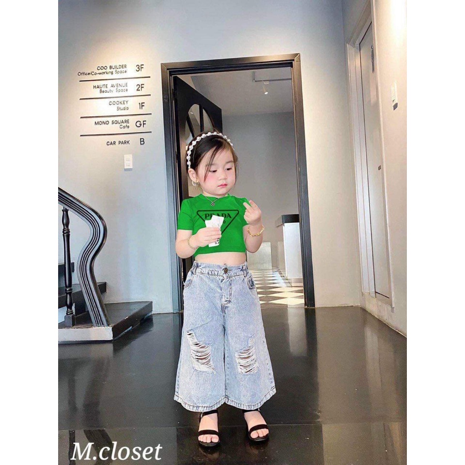 R1-Set jean áo croptop bé gái 10-22kg