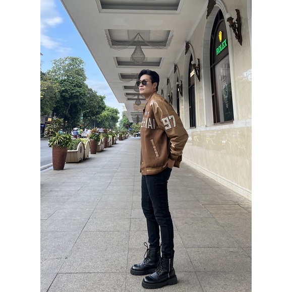 Áo Khoác Bomber Varsity Da Cao Cấp - Logo Thêu - Unisex Nam Nữ