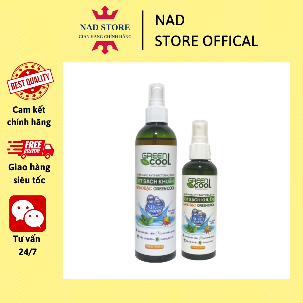 Xịt kháng khuẩn nano bạc GreenCool hương bạc hà bảo vệ an toàn, lâu dài trước vi khuẩn , virus, vi nấm dung tích 280ml