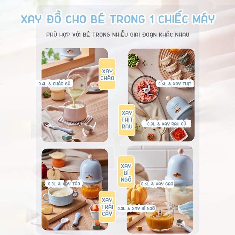 Máy Xay Đa Năng KidsWorld Bear QSJ-C01T1 Với 2 Cối 300ml và 600ml Xay Thịt, Xay Đồ Ăn Dặm Cho Bé, Xay Thịt Rau Củ Quả