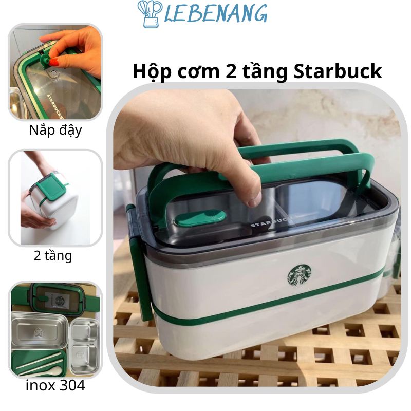 Hộp cơm 2 tầng S.T.A.R.B.U.C.K.S cao cấp 3 khay giữ nhiệt LEBENANG