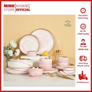 Bát ăn cơm sứ. bát ăn cơm bát sứ màu vân hồng . chén ăn cơm, thìa, đĩa....