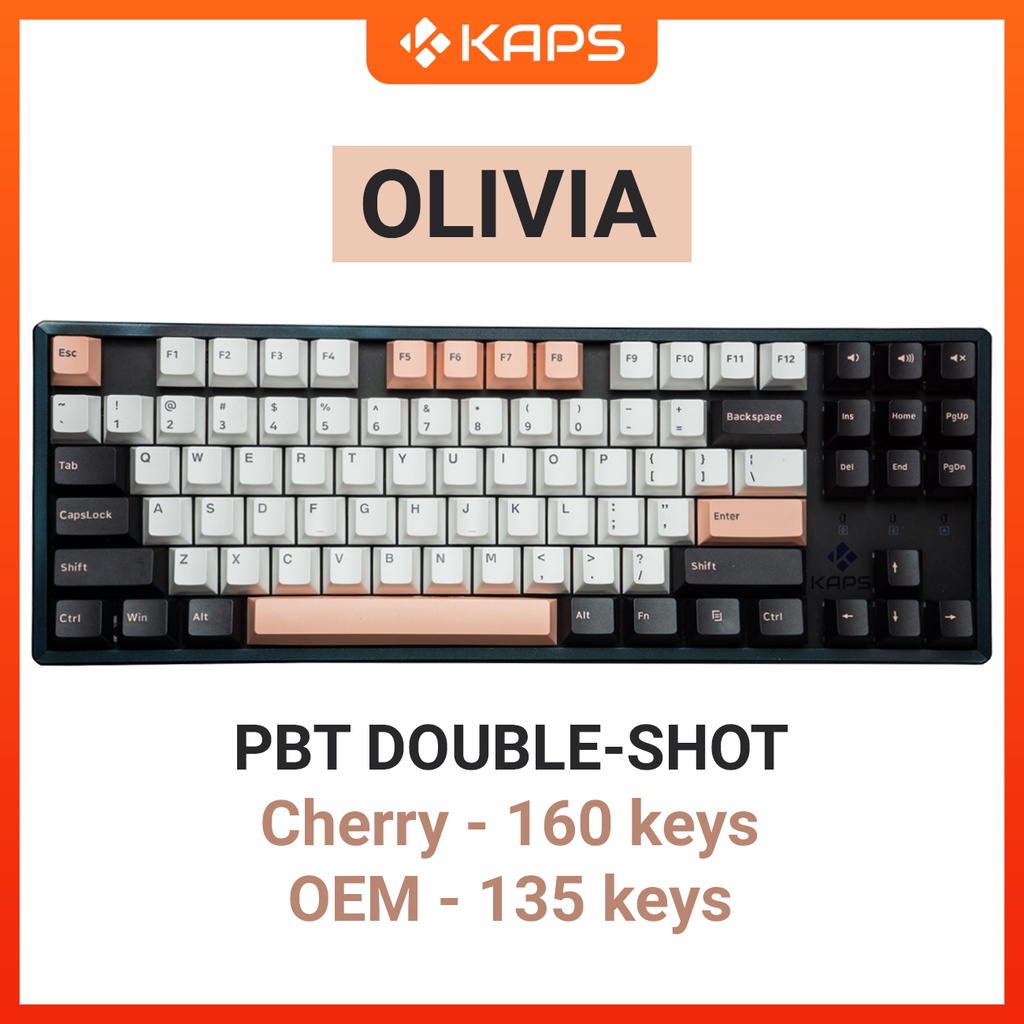 Keycap Olivia PBT profile Cherry-160 nút | OEM-135 nút in double-shot cho bàn phím cơ layout 108/104/98/87/75/68/64/61
