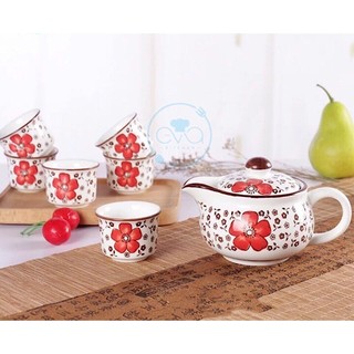 ( Màu Đỏ ) BỘ ẤM TÁCH TRÀ NHẬT 6 LY CAO CẤP SIÊU CUTE - BỘ ẤM CHÉN UỐNG TRÀ
