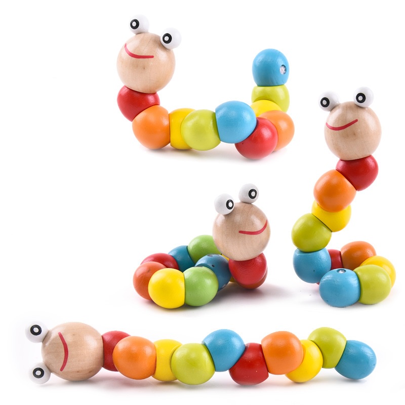 Đồ chơi con sâu gỗ uốn dẻo sắc màu thông minh, đồ chơi con sâu có khớp uốn vui nhộn rèn kĩ năng thể chất cho bé