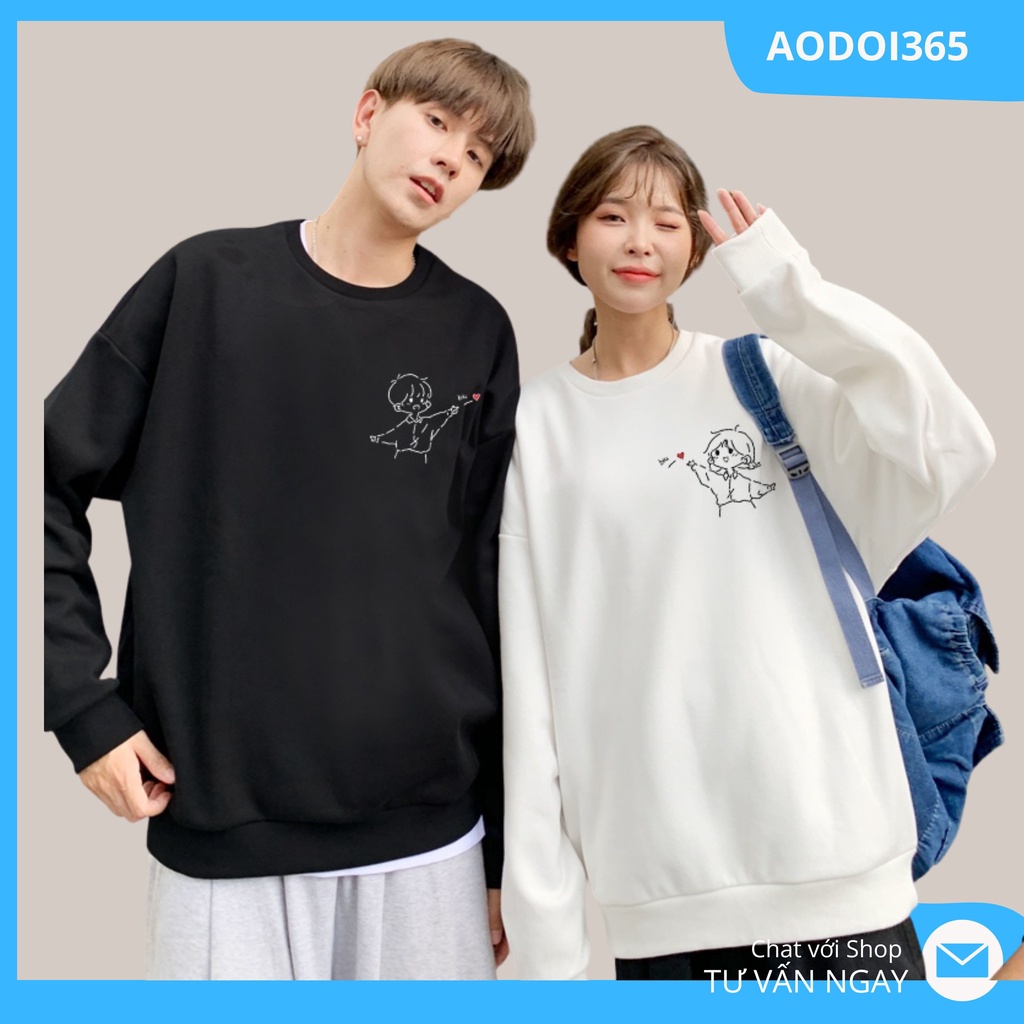 Áo đôi sweater nam nữ form rộng , áo nỉ bông kute nam nữ thả tim