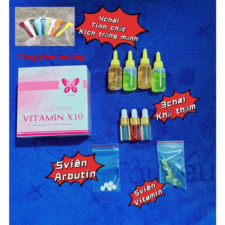 SET KÍCH TRẮNG VITAMIN X10 MYÔ ( Kích Trắng Mạnh Gấp 10 lần) dành body) mua 2 sét tặng kèm hủ+ muổng