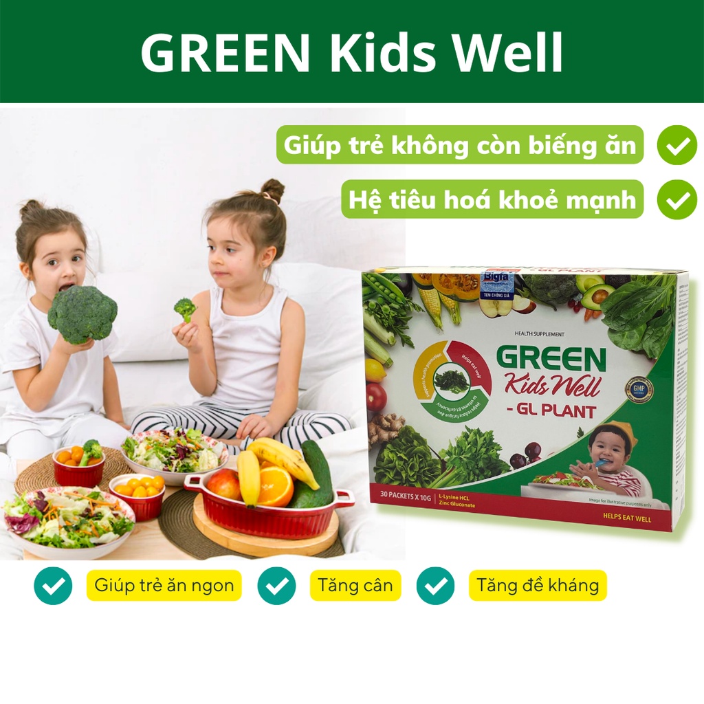 Thạch ăn dặm cho trẻ biếng ăn Green Kids Well - GL Plant (Hộp 30Gói x 10g) - Giúp trẻ ăn ngon, tăng cân tự nhiên