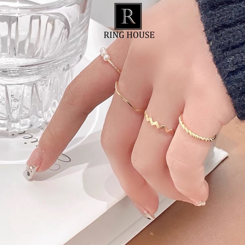 R001 Set 5 nhẫn nữ vàng gold sáng đẹp