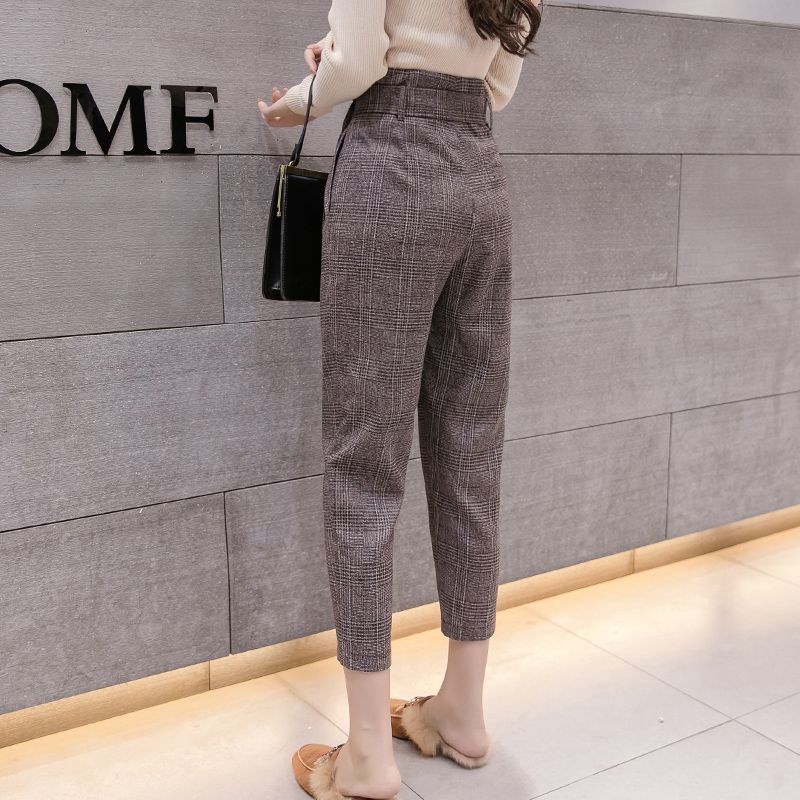 Quần Skinny Lưng Cao Họa Tiết Kẻ Sọc Phong Cách Hàn Quốc Thời Trang Xuân Thu 2021 Mới Cho Nữ