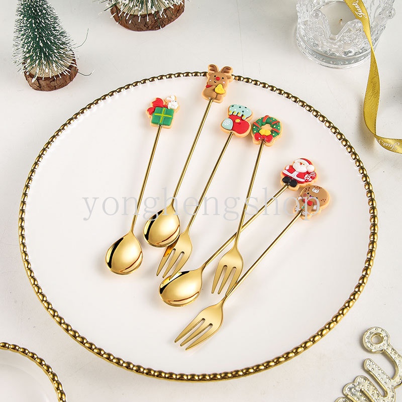 Muỗng Cà Phê / Ăn Kem / Muỗng / Nĩa Bằng Thép Không Gỉ Trang Trí Giáng Sinh