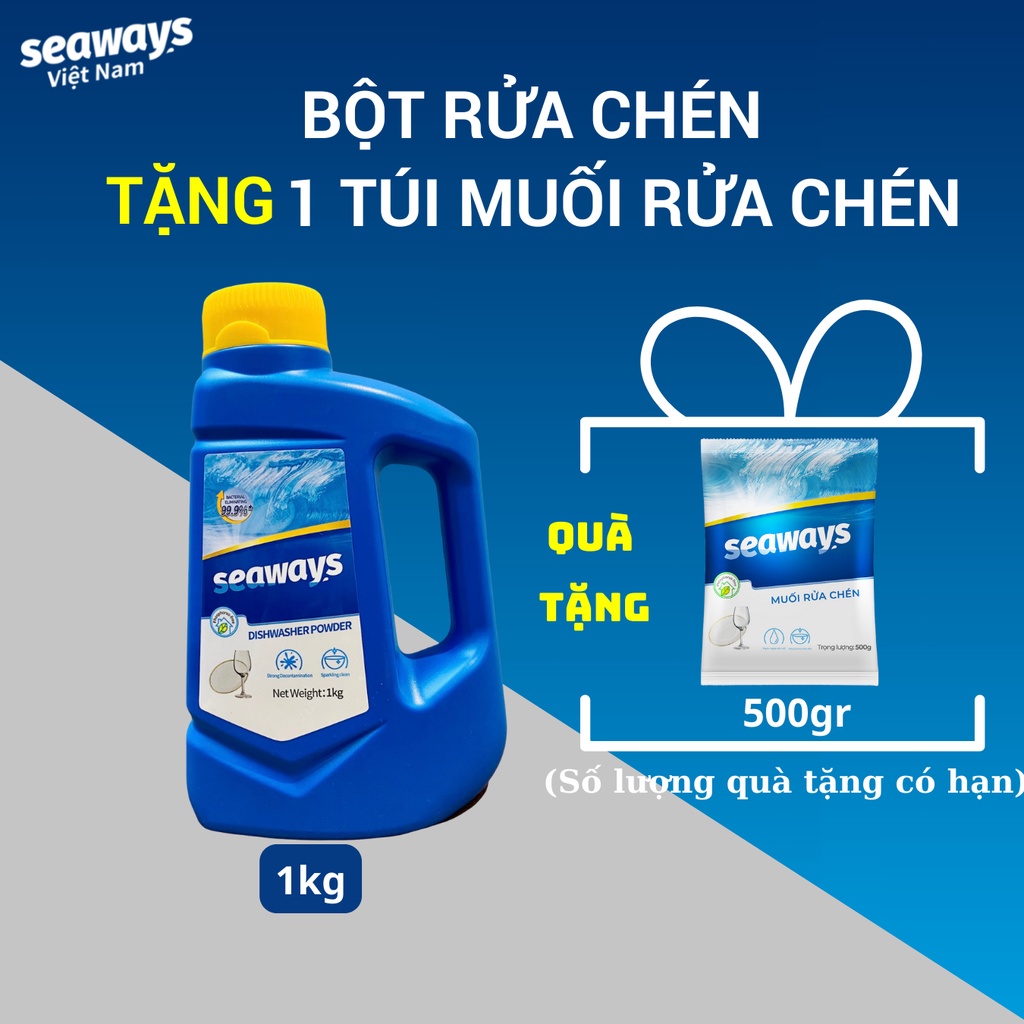 Bột Rửa Chén Bát Seaways 1kg tặng 1 túi muốn Seaways 500gr - Dành Cho Loại Máy Rửa Chén Bát