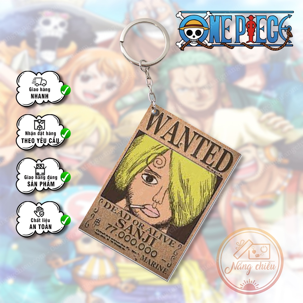 Móc khóa lệnh truy nã Anime Vua Hải Tặc - Onepiece, Dày In Sắc Nét 2 Mặt