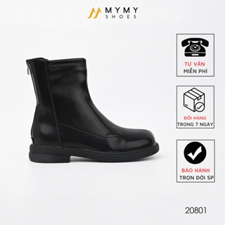 Giày Boot Nữ Cổ Lửng Mymy Shoes Chất Liệu Da Lì Mũi Tròn Khóa Sau Đế Đúc 3P (20801)
