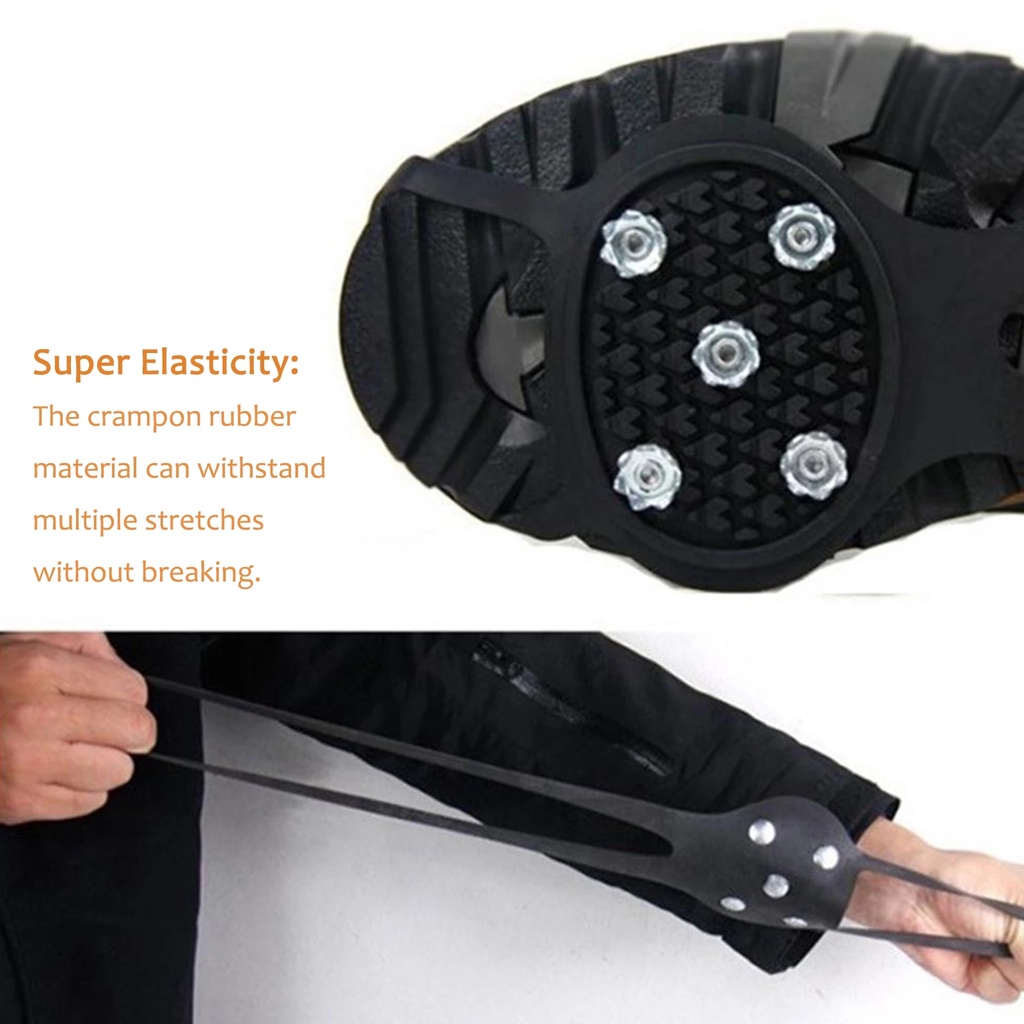 1 Cặp Kẹp Đá 5 Răng Chống Trượt Cho Giày / Đi Trên Tuyết / Leo Núi / Du Lịch Ngoài Trời