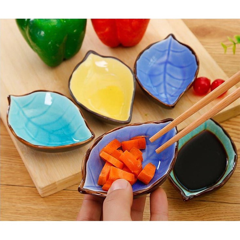 Đĩa Khay Đựng Gia Vị Sứ 1 Ngăn Hình Chiếc Lá - Chén Bát Nhỏ Đựng Nước Mắm, Nước Chấm, Xì Dầu