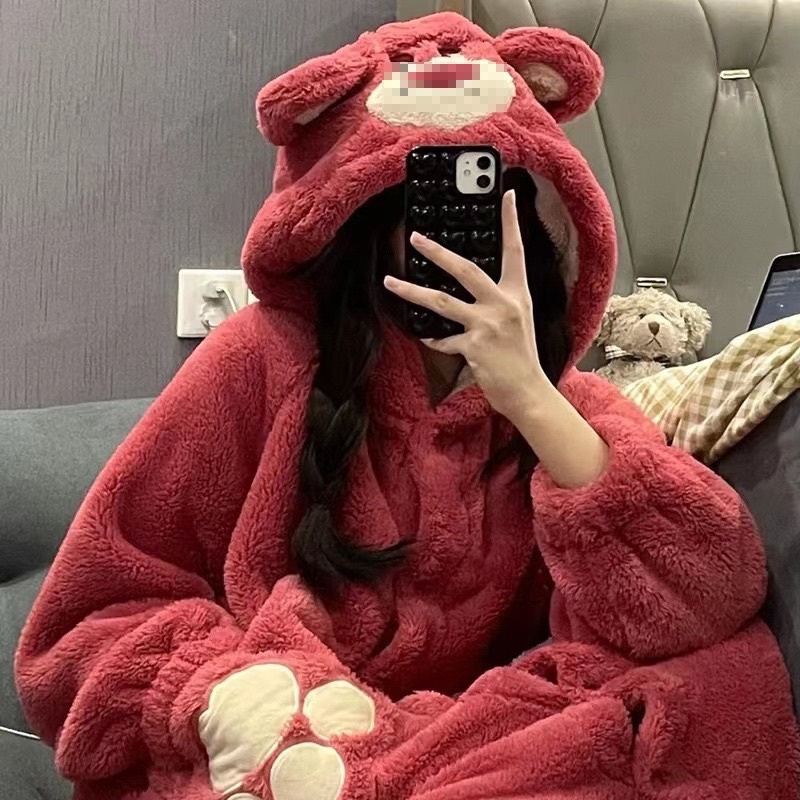 Bộ đồ ngủ nữ mùa đông hình thú dễ thương, đồ ngủ lông giữ nhiệt cực ấm