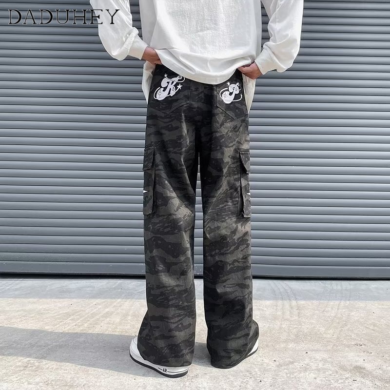DaDuHey Men's 2022 Camouflage Loose Straight Casual Pants Ins Hong Kong Style Fashion All-Matching Pants