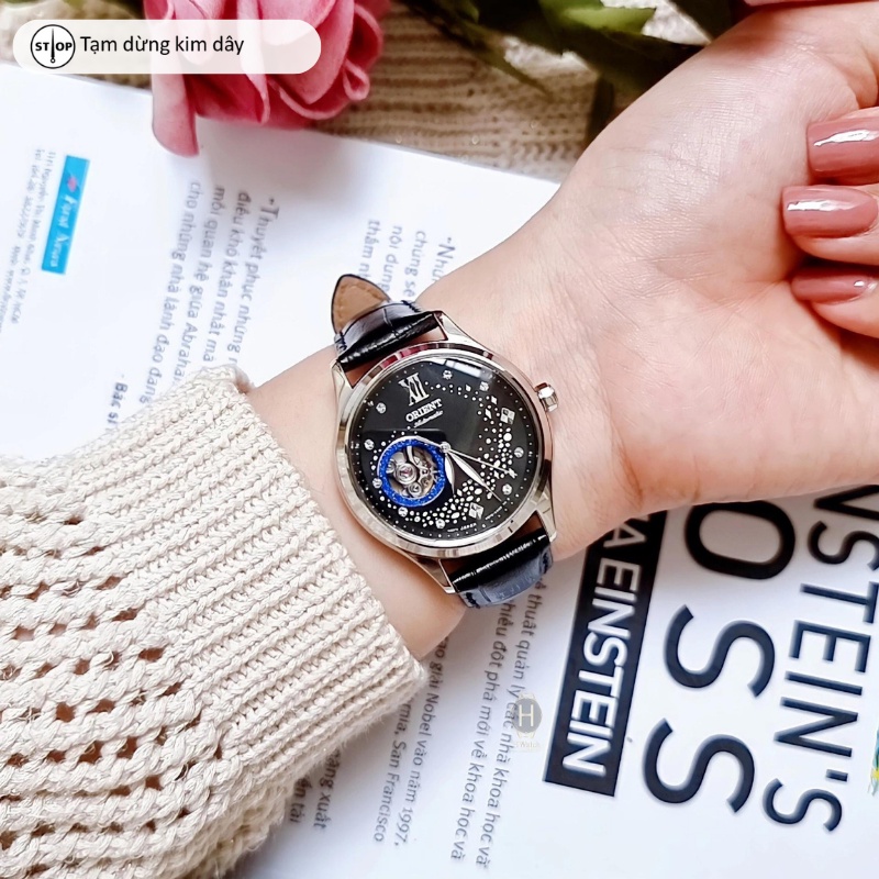 Đồng hồ nữ Orient Watch Sun and Moon RA-AG0019B10B máy lộ cơ automatic mặt kính cường lực dây da đeo tay chính hãng