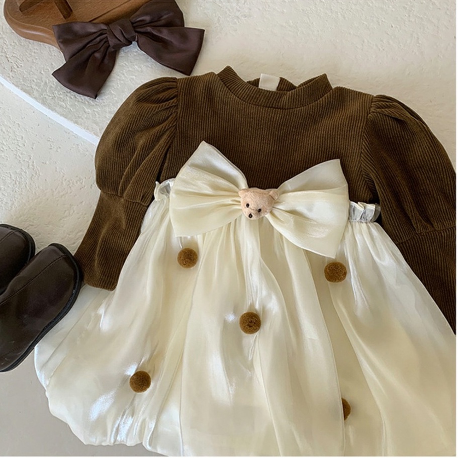 Váy bé gái dài tay chất nhung kết hợp tơ óng 2 lớp cao cấp cho bé gái từ 8-20kg