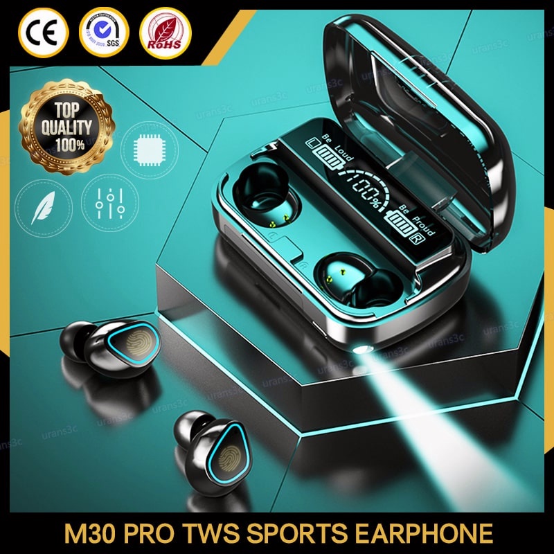 Tai Nghe Không Dây M30 TWS Bluetooth V5.0 9D Chống Thấm Nước Có Màn Hình LED Hiển Thị