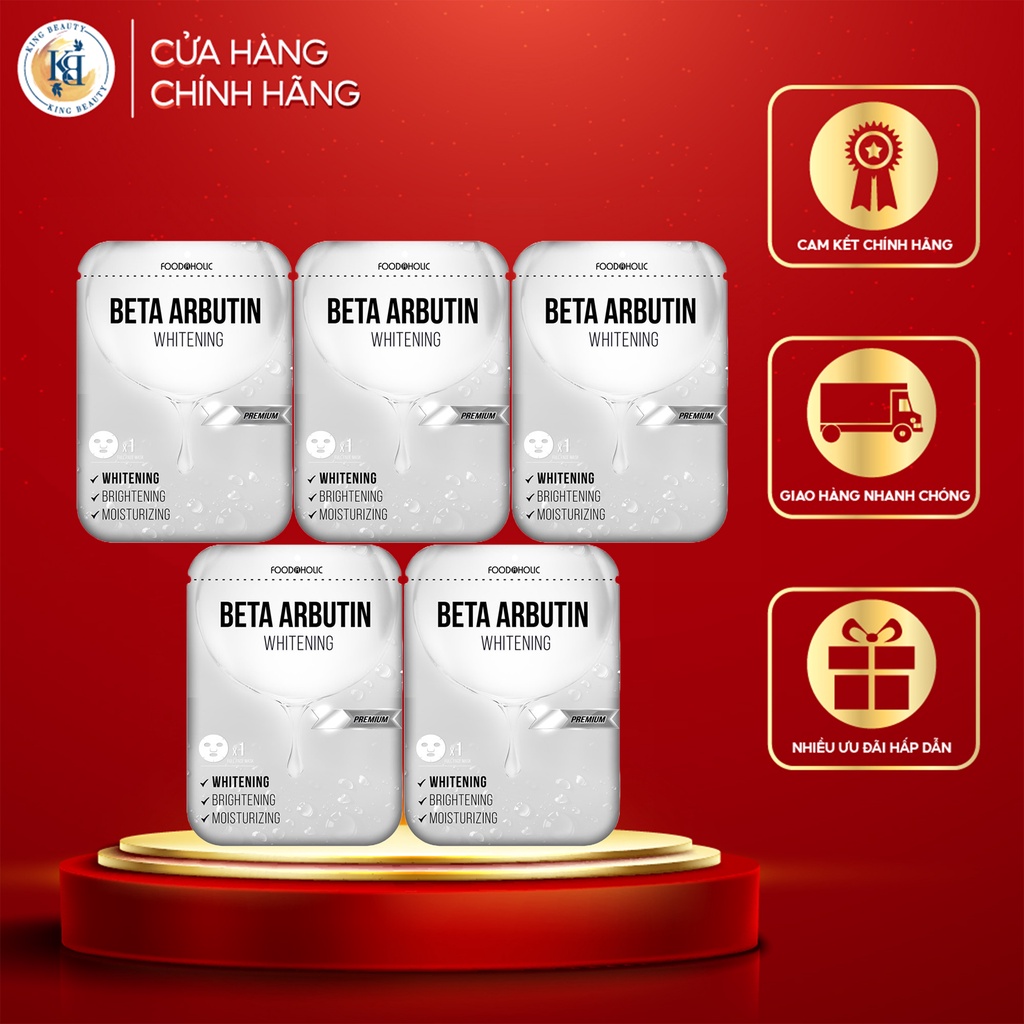 Combo 5 Mặt Nạ Dưỡng Trắng, Làm Đều Màu Da  FOODAHOLIC BETA ARBUTIN WHITENING MASK 23MLx5