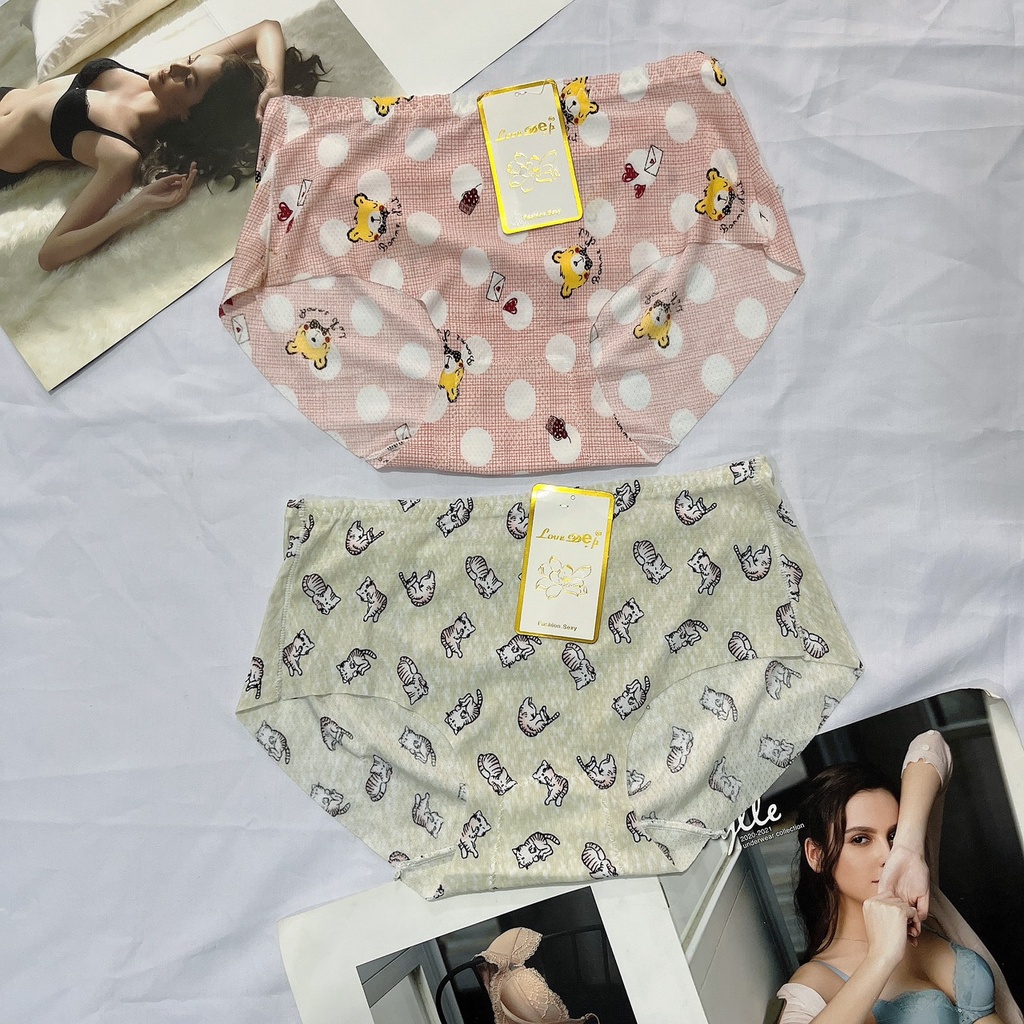 Quần lót nữ su cao cấp in họa tiết dễ thương mềm mại thấm hút mồ hôi thoáng mát freesize từ 50kg-60kg