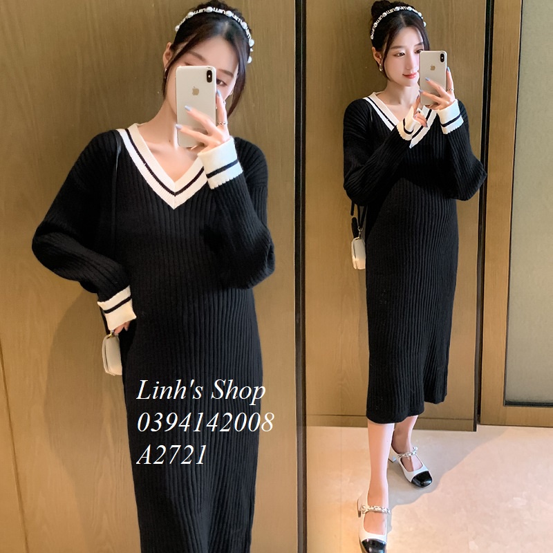 Váy Bầu Đầm Bầu LEN A2721 Viền Cổ