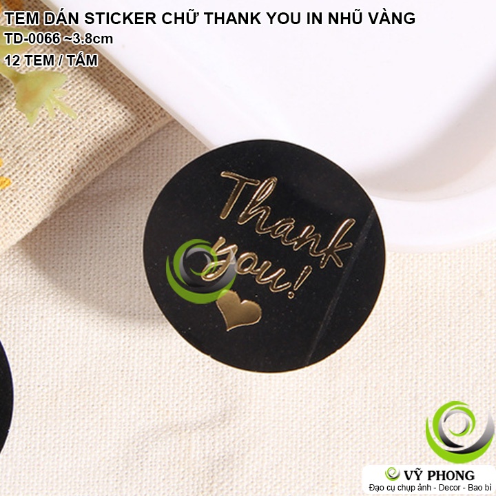 TEM DÁN TRÒN ĐEN CHỮ THANK YOU NHŨ VÀNG STICKER NHÃN DÁN NIÊM PHONG TRANG TRÍ BAO BÌ HỘP QUÀ TẶNG TD-0066