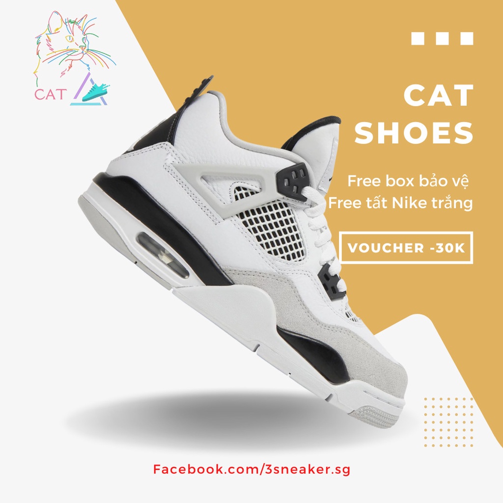 Giày Nike Air Jordan 4 Retro GS Military Black, JD4 Trắng Đen Full Box, Phụ Kiện, Tặng Vớ Trắng