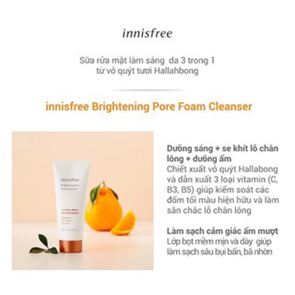 Sữa rửa mặt quýt Innisfree Brightening Pore Facial Cleanser 15 ml
