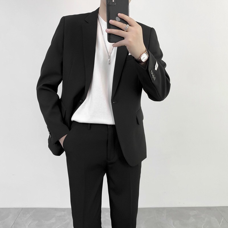 Áo khoác blazer nam form rộng hàn quốc màu đen, kem 2 khuy cài - BL01 | BigBuy360 - bigbuy360.vn