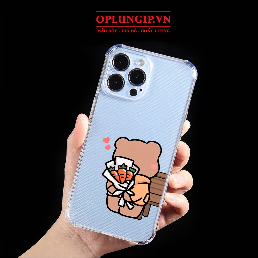 Ốp lưng iphone gấu tặng quà trong suốt viền vuông cho iphone 11 13 pro max 14 12 pro max mini x xr xs max 6 s 7 8 plus
