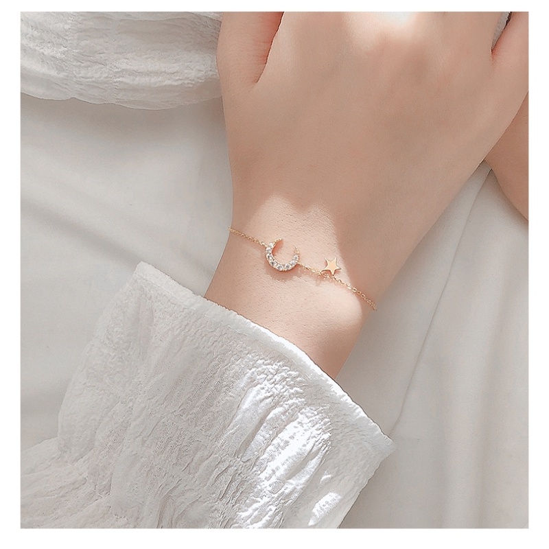 MANYUE Nữ Thời Trang Tinh Tế Vòng Tay Hình Mặt Trăng Và Ngôi Sao Đính Đá Xinh Xắn