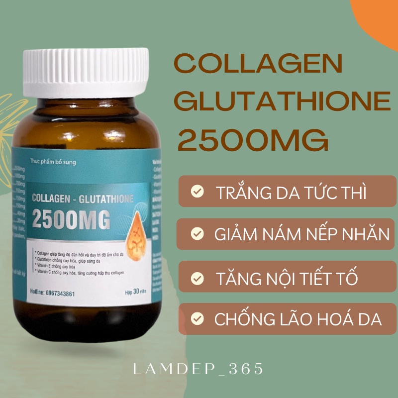 COLLAGEN - GLUTATHIONE 2500MG viên uống trắng da chính hãng giảm thâm nám,nâng tông tức thì cân bằng nội tiết tố nữ.