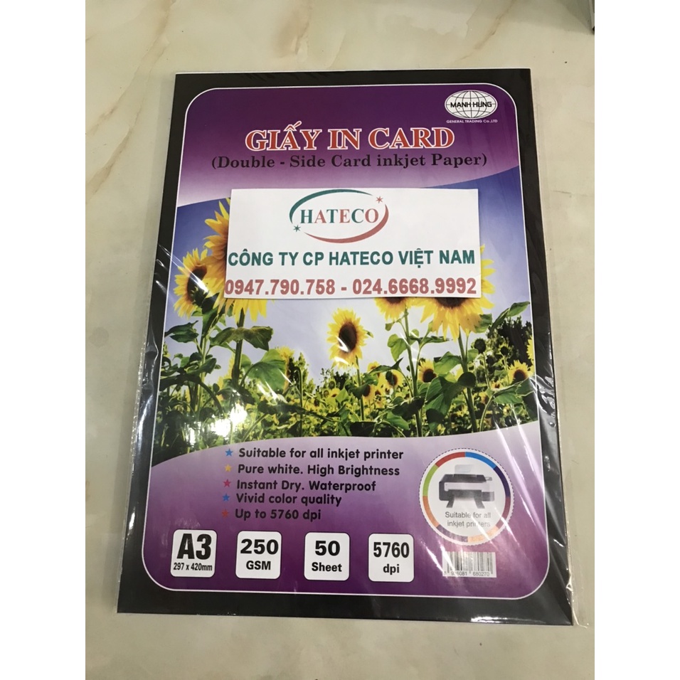 Giấy in Card 2 mặt A3 250gsm Mạnh Hưng (50 tờ) - in phun card visit định lượng 250 gsm